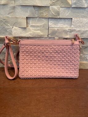 5/$25 Charming Charlie Pink Woven Crossbody Bag